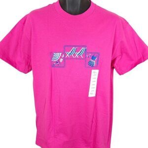 Vintage Beach T Shirt Mens Size Large Pink 90s Vacation Embroidered Made In USA